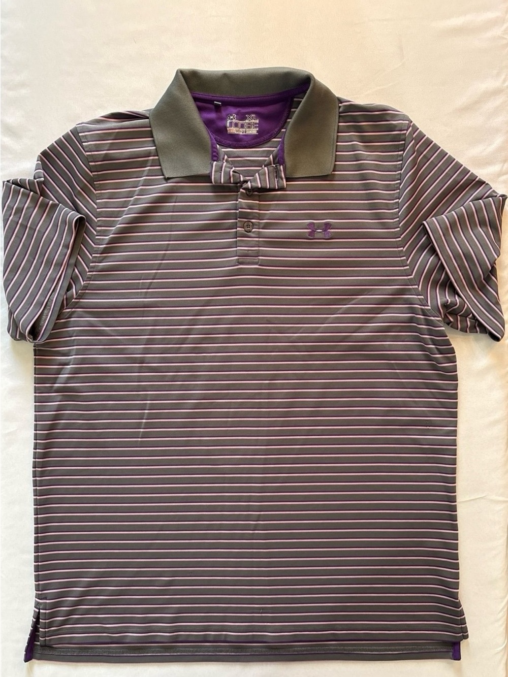 Under Armour Men’s Gray Polo with Purple Accents